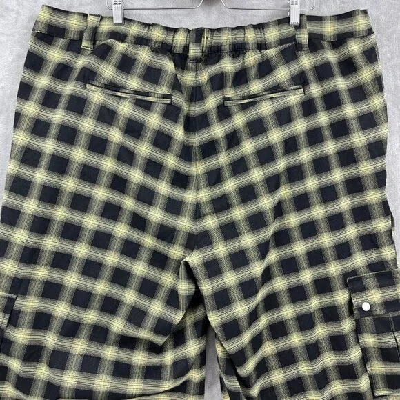Hot Topic Yellow Black Plaid Wide Leg Cargo Pants Punk Goth Retro Y2K